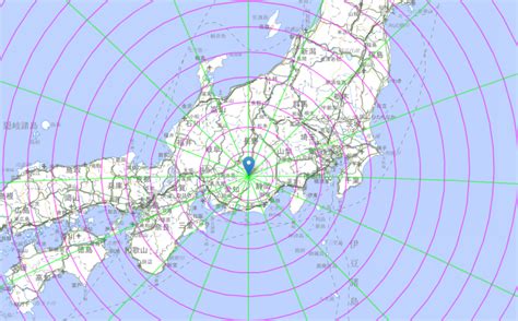 方位線|ウェブ地図で等距圏・方位線を表示する Leaflet版